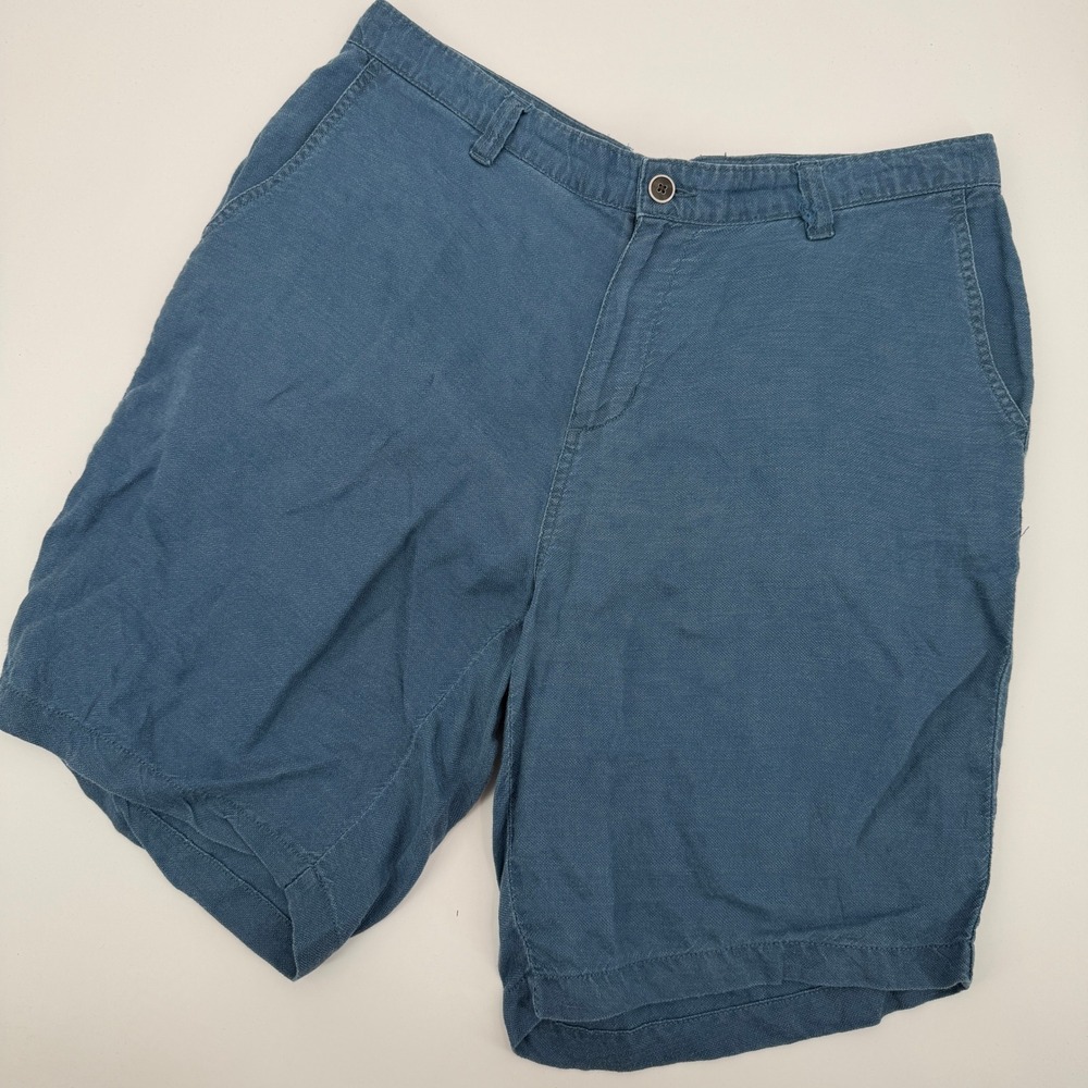 Tommy Bahama Mens Blue Textured Flat Front Shorts Size 36 Marlin Logo Tropical